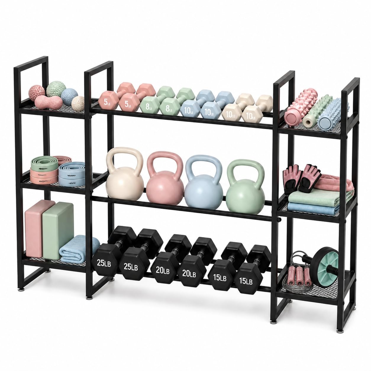 All In One Gym Home Equipment - 3단 덤벨 랙, 각 층당 260파운드