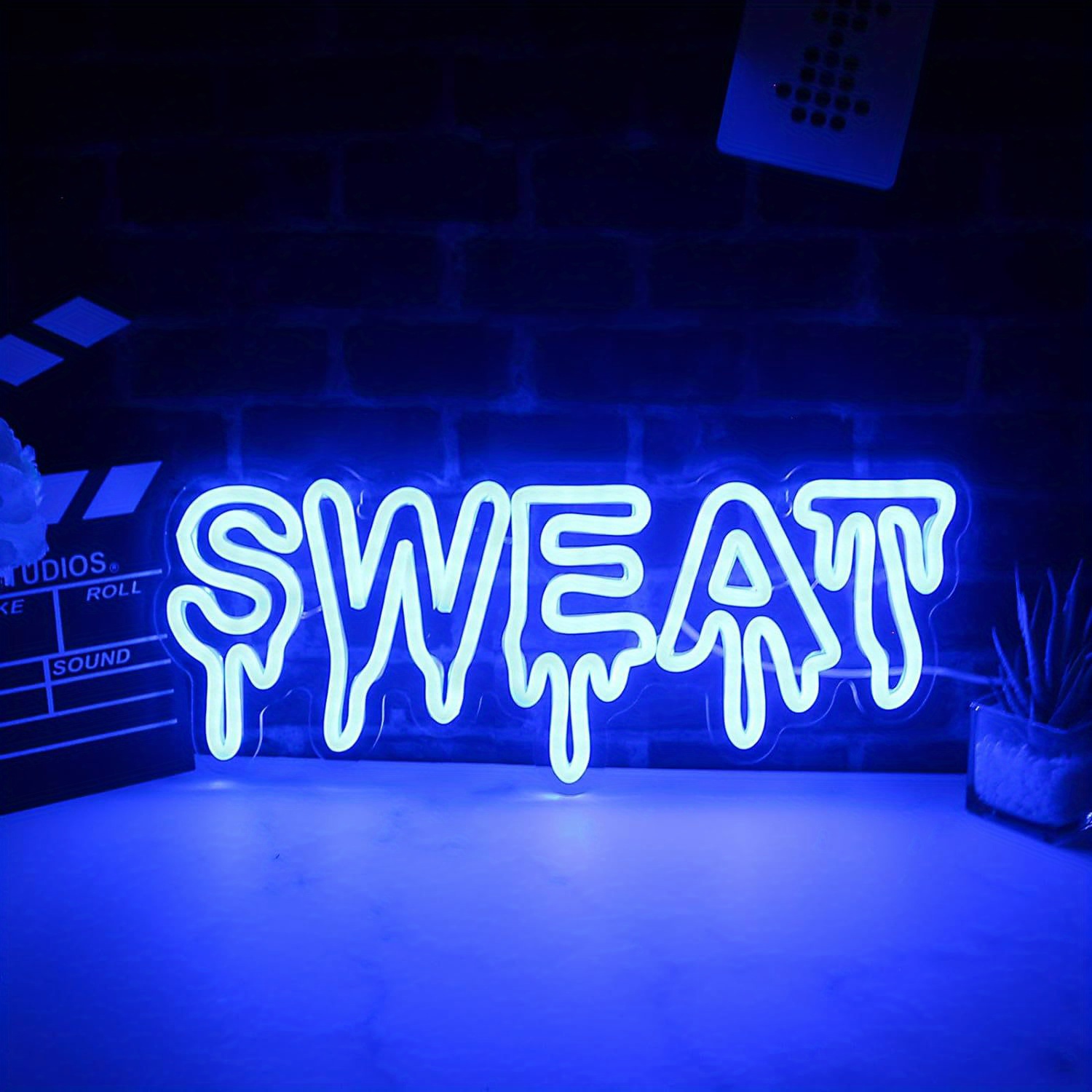 Home Gym Neon Sign - 땀 흘리는 글꼴의 블루 LED 네온사인,